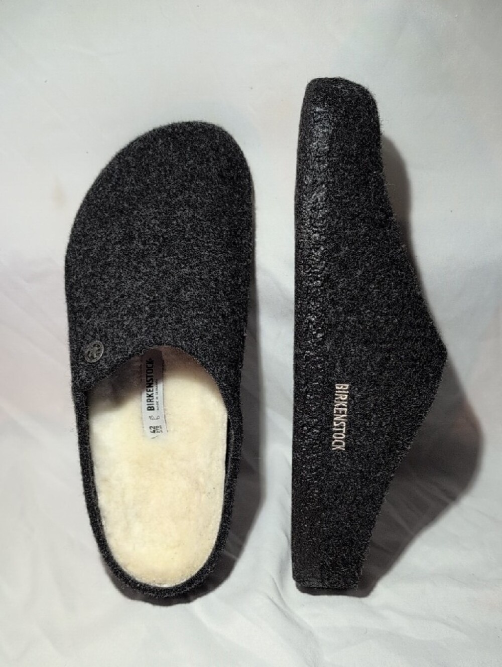 Birkenstock Women's Black Felt Slip-On Clogs with Cream Shearling